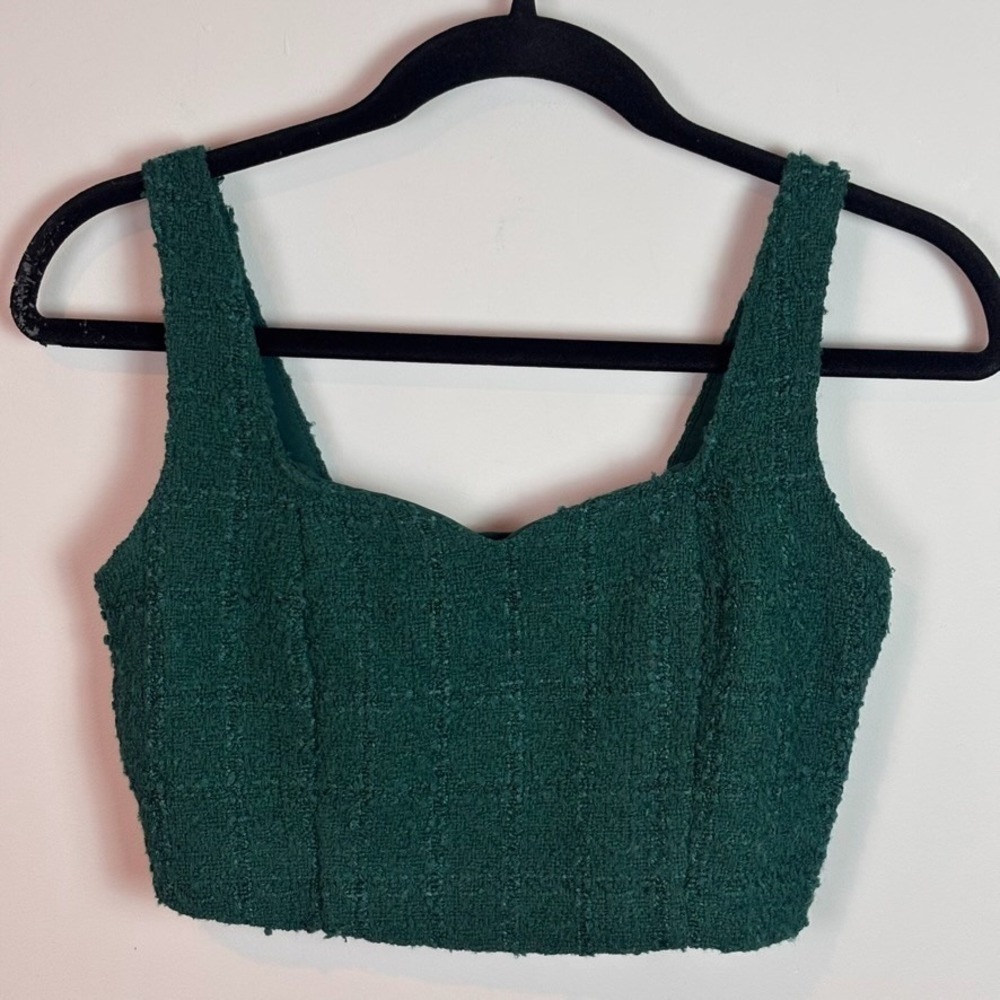 Abercrombie & Fitch Womens Green Tweed Crop Bodice Top sz Small Sweetheart Neck